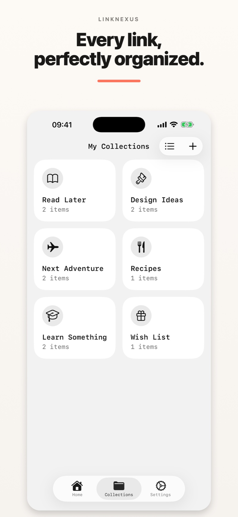 LinkNexus collections for organizing saved links